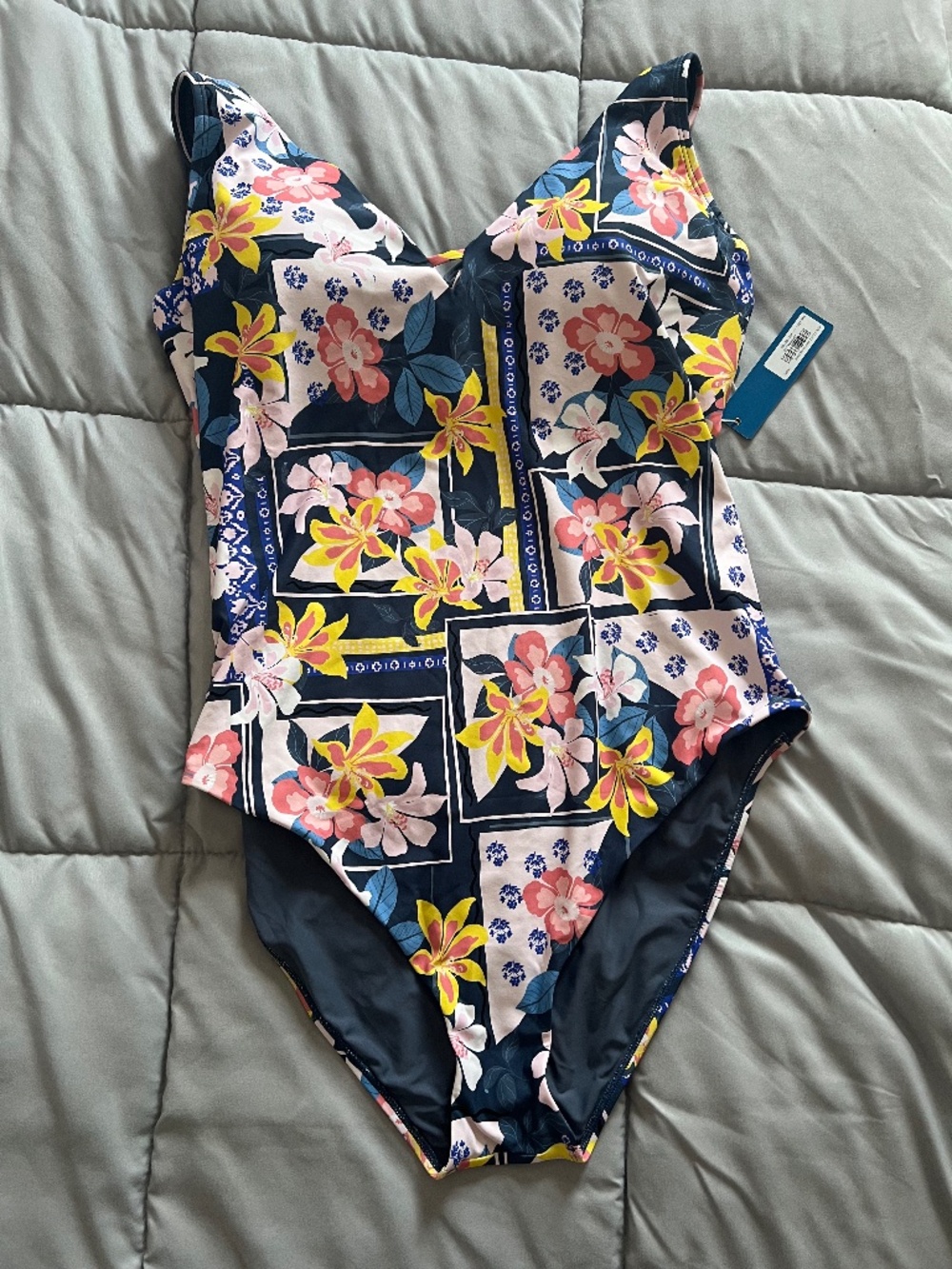 Birdsong V Front Underwire One Piece in Indigo Picnic